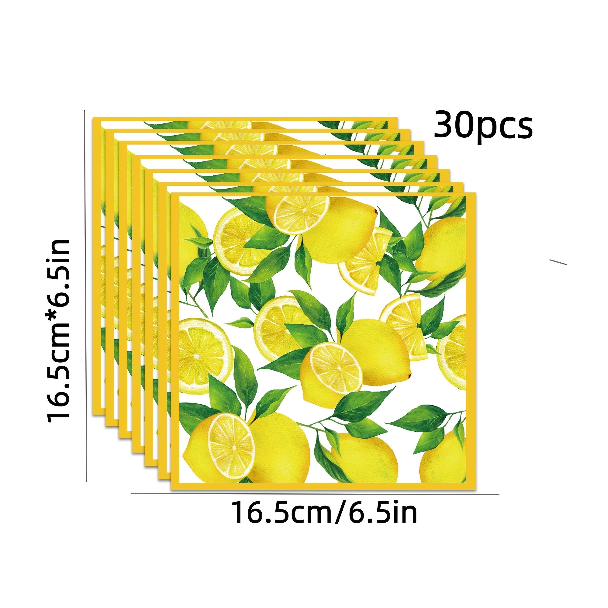 Image of 30pcs Napkins, 2-layer Yellow Themed Disposable Napkins, Kitchen And Bathroom Lemon Decoration Themed Party Supplies 6.5x6.5 Inches For Halloween、christmas