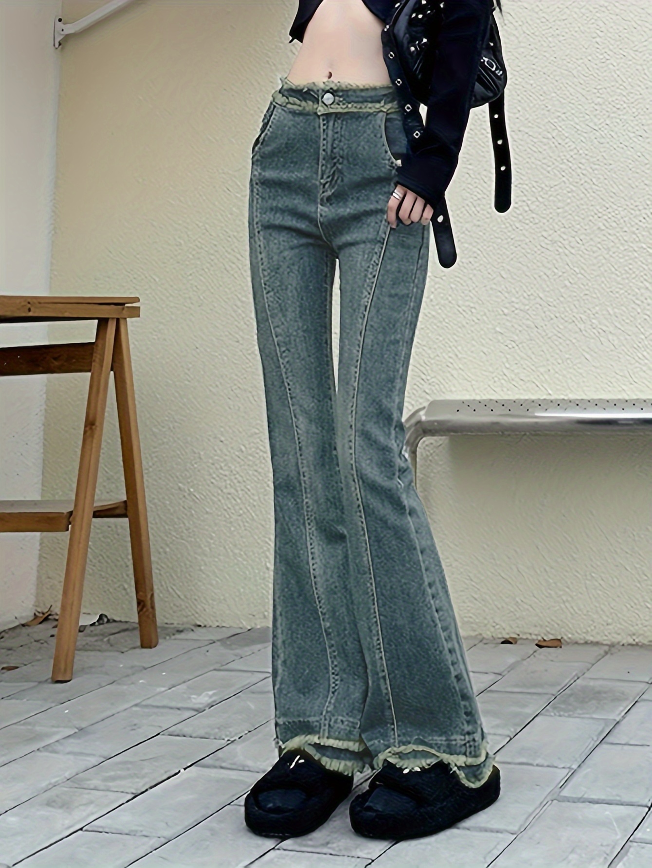 women's high waist stretch fit flare leg pants, retro style