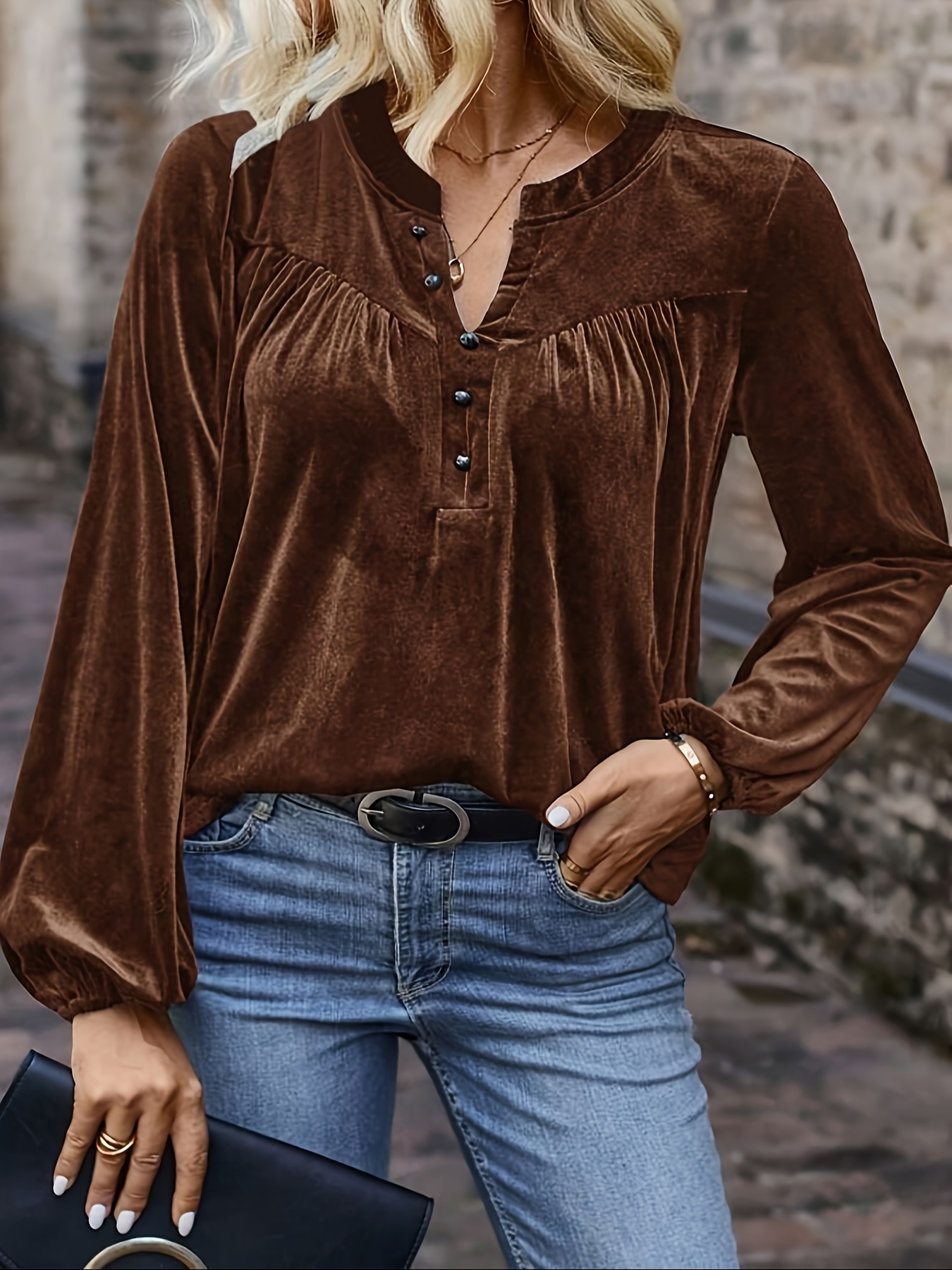 Temu Camisa Terciopelo Mujer Velvet Blouse Blusa Manga Larga