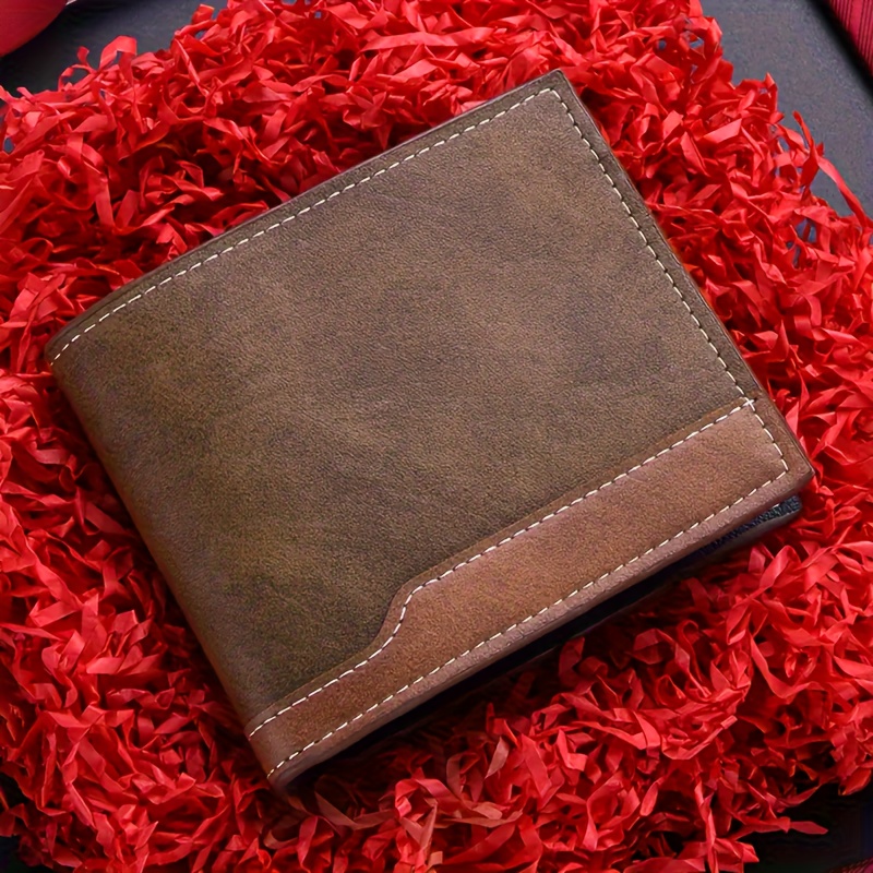 TEMU Customized Men's Wallet, Personalized Letter Name Engraving, Unisex Wallet With Splicing And Contrasting Colors, Multiple Card Slots, Zipper