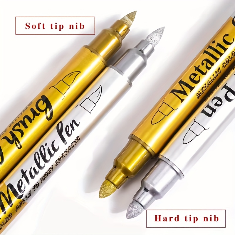 Image of 2pcs/set Metallic Marker Pen Golden Silvery Colors Brush Pen Medium Point Markers For Painting Black Paper Card Making