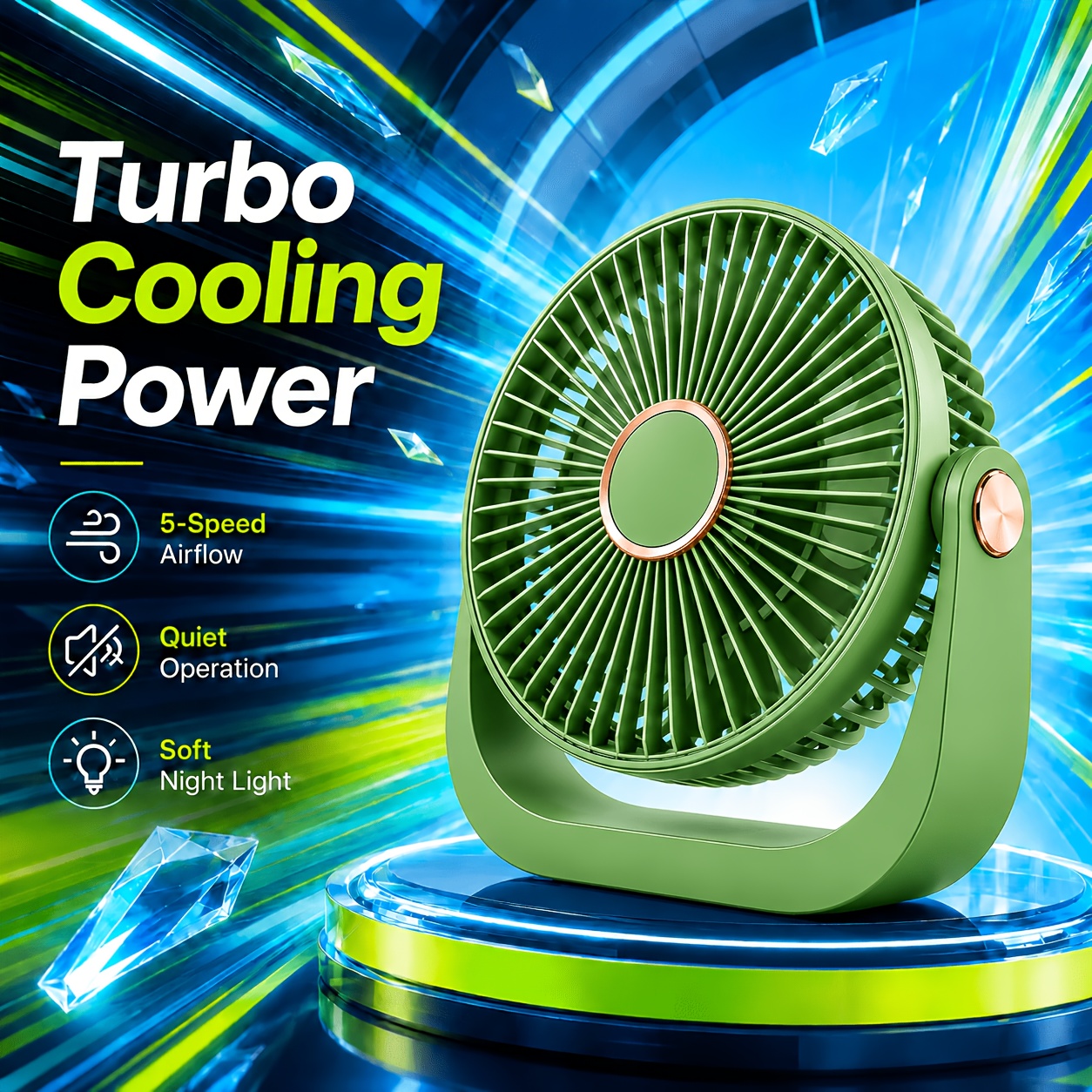 TEMU Portable Desktop Fan, Portable Cooling Fan, Usb-c Rechargeable, 6-speed Fan With Led Night Light, Rechargeable Fan, Suitable For Home, Office,