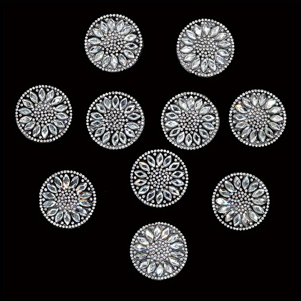E-shop 10 Stück Glänzende Strass Glasperlen Runde Blume, Selbstklebende Patches, Herren- und Damenbekleidung Zusätze, Neuheit Patch Stoff, Geeignet für