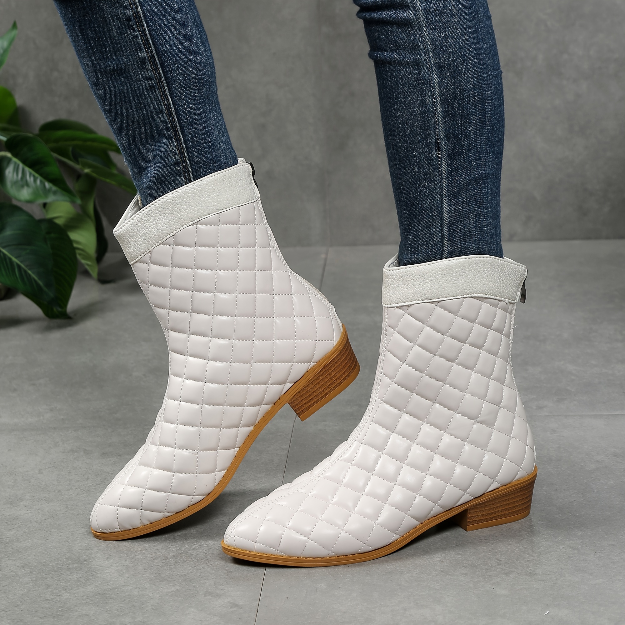 

Women's Quilted Ankle Booties With Pointed Toe And Heel, Solid Color Zippered Fashion Boots With Fabric Insole And - Hand Washable Or Professionally Dry