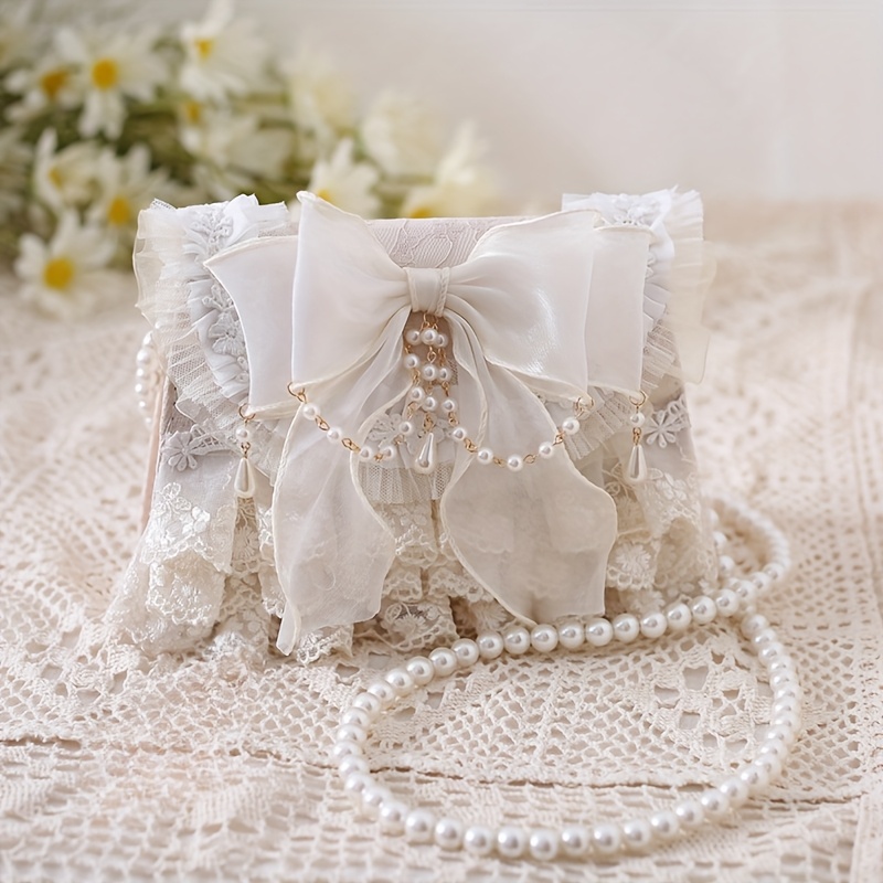 Image of Pearl Pendant Style Crossbody Bag, Elegant European Tea Party Handbag, Natural Lace Chain Crossbody Bag, Perfect Christmas And Birthday Gift