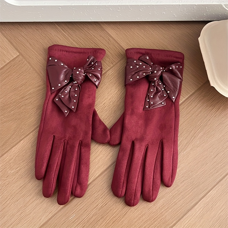Bow Decor Thermal Gloves, Soft Warm Winter Gloves for Commuting