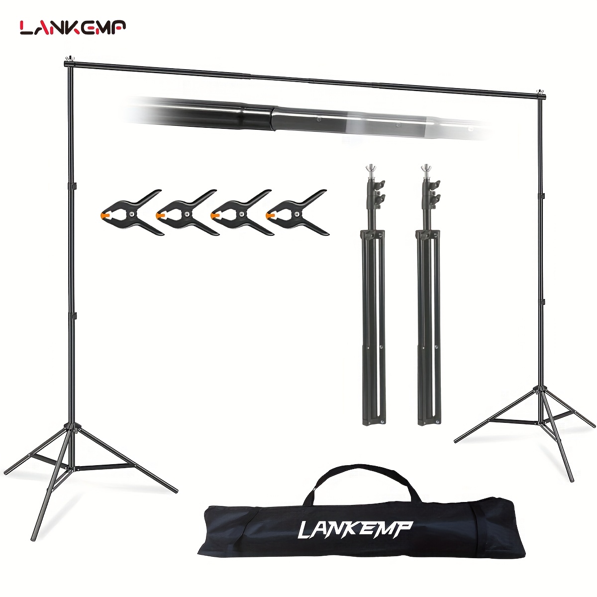 TEMU Lankemp 10x7ft Adjustable Backdrop Stand Kit With 4 Clamps & Carry Bag - Sturdy , Portable Photography Background Support For Weddings, Events,