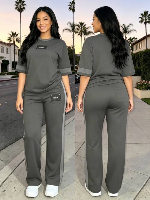 2pcs sets women outfits conjunto de piezas para mujer womens sports casual tracksuit wo piece set of crew neck short sleeve t shirt and fit wide leg pants big shipments from local