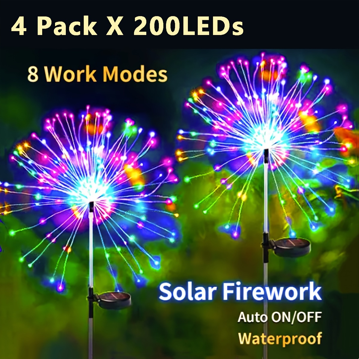 

2/4 Pack Outdoor Waterproof, Solar Fireworks 150 Led Lights For Yard Outside, Starburst Sparklers Sticks Light Tall Patio Flowerbed Path Walkway Decorative (multi-colored)