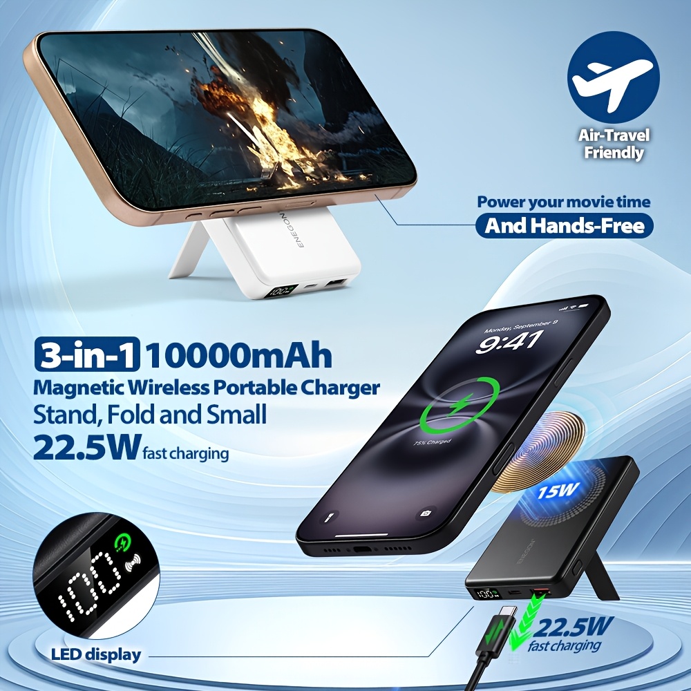 E-shop ENEGON 10000mAh Magnetische Powerbank Tragbares Ladegerät - Kabellose Magnetische Ladestation mit LED-Anzeige, Kompatibel mit für iPhone 16/15