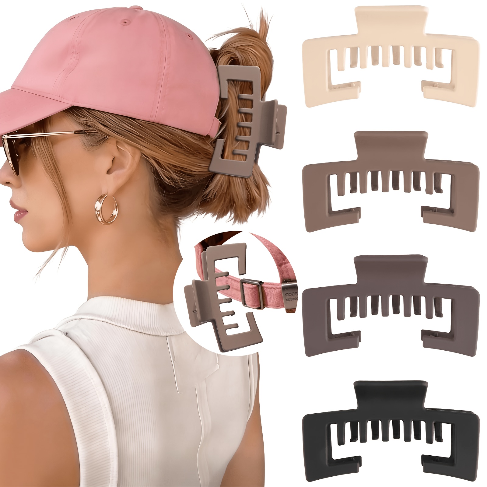TEMU 4pcs Special Clip For Baseball , Women's Trucker Hat Hair Clip, Suitable For Thick Hat Hairstyle, Gift Hair Additions, Ponytail Hat On The Back