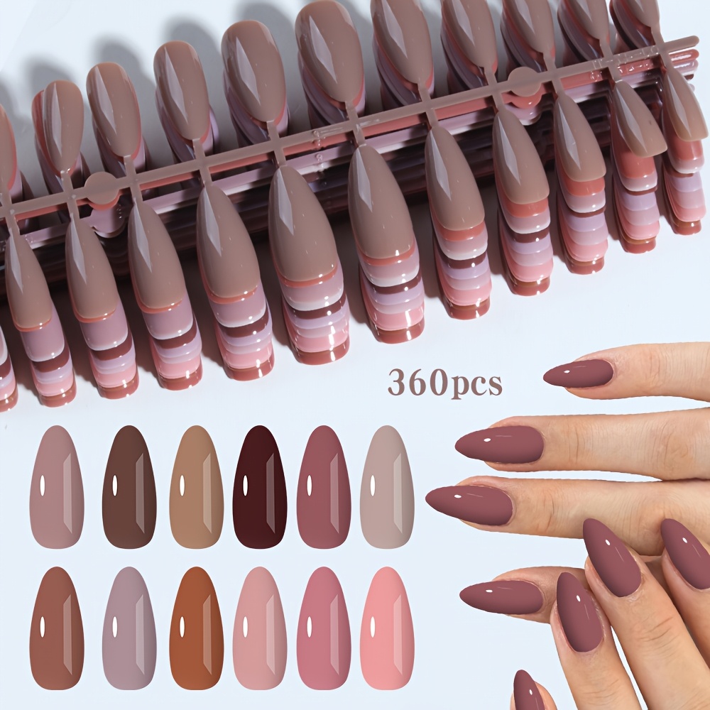 TEMU 360pcs Faux Ongles Longs en , Marron, Café, Rouge Vin, Rose, Brillants pour une Garniture . Ongles Press-On en Acrylique Parfaits, Faciles à ,