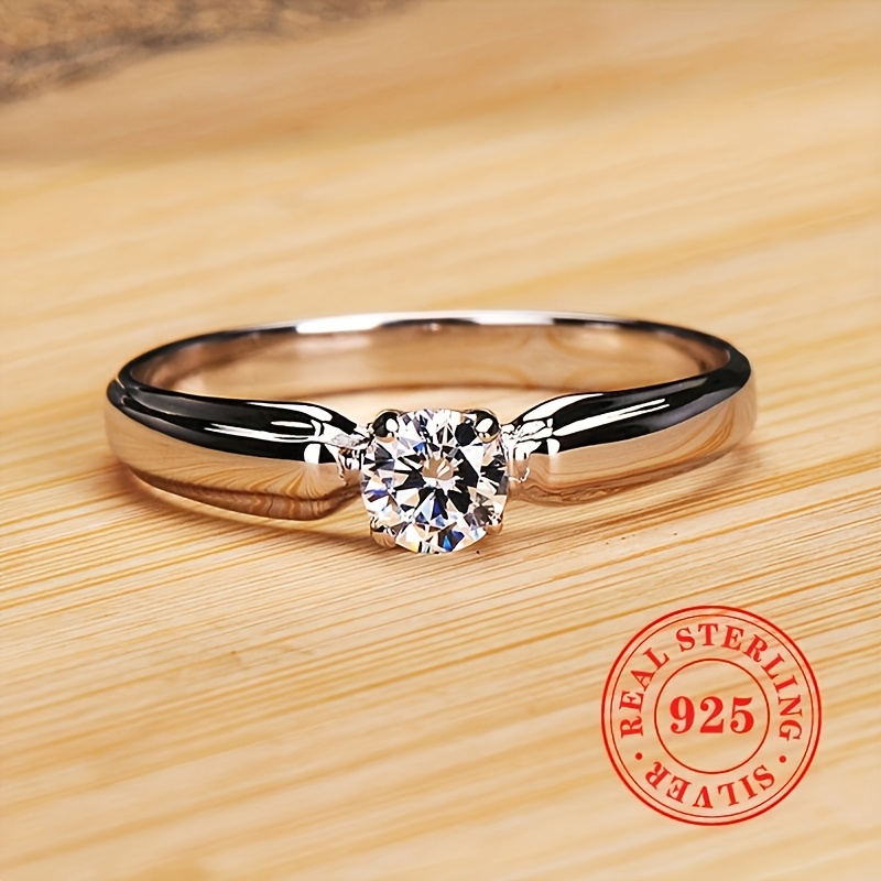 Women's 925 Sterling Silver Four Prong Setting Engagement Ring