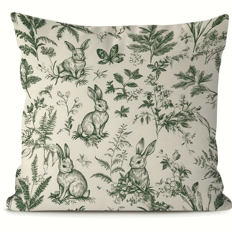 TEMU Jit1 Green Rabbit And Floral Set - Stunning Design, Polyester Zipper Closure, Hand Wash Only, Suitable For Mother's Day, Easter, Valentine's Day