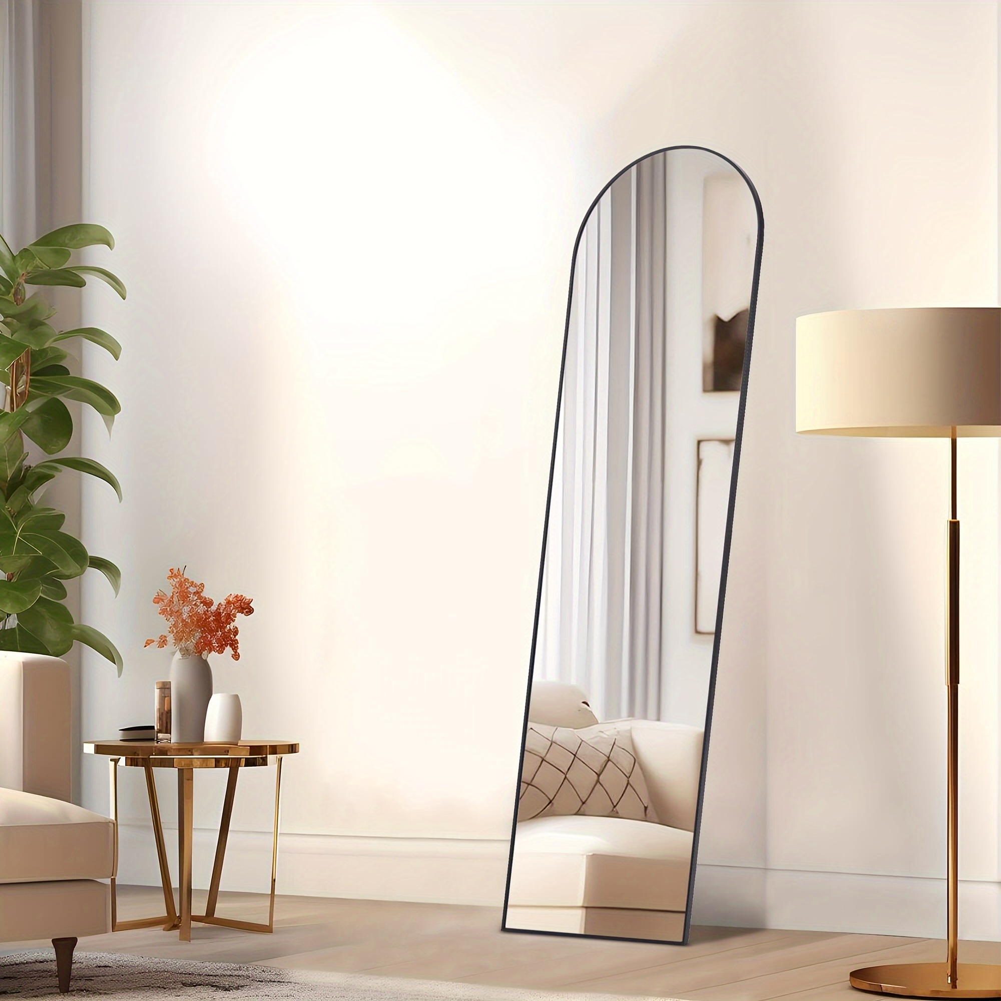 

1pc Full Length Mirror Body Mirror Floor Standing Mirror Hanging Or Leaning Against Wall, Wall Mirror With Stand Aluminum Alloy Thin Frame For Living Room Bedroom Cloakroom Decor