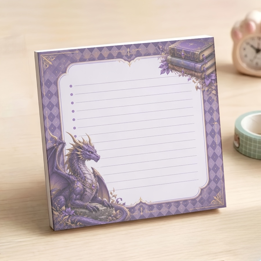 TEMU Bloc-notes non adhésif Dragon Violet , Bloc-notes à détacher Livres Magiques avec Puces, Papier à écrire esthétique ligné pour Bureau, École et