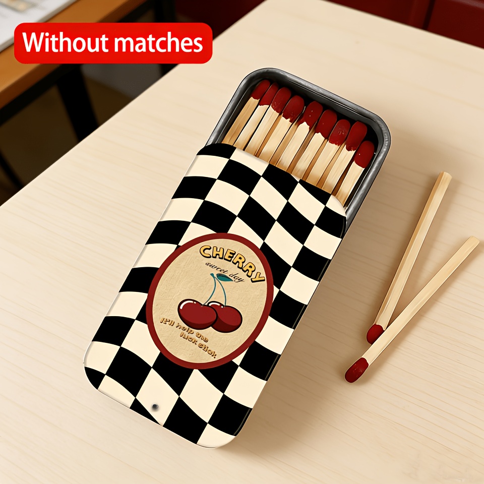 TEMU Retro Cherry Badge Matchbox, Iron Material, Portable Design, With Durable Metal Slider. It Has Pressure Resistance And Wear Resistance