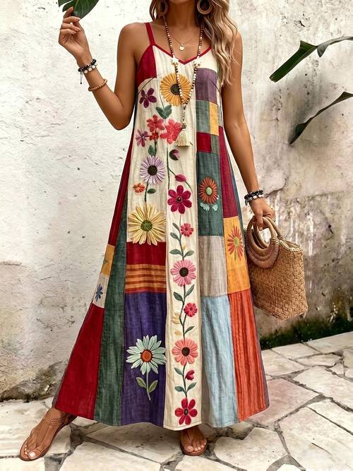 item picture wine red ethnic style suspender dress v neck a line bohemian style vacation dress