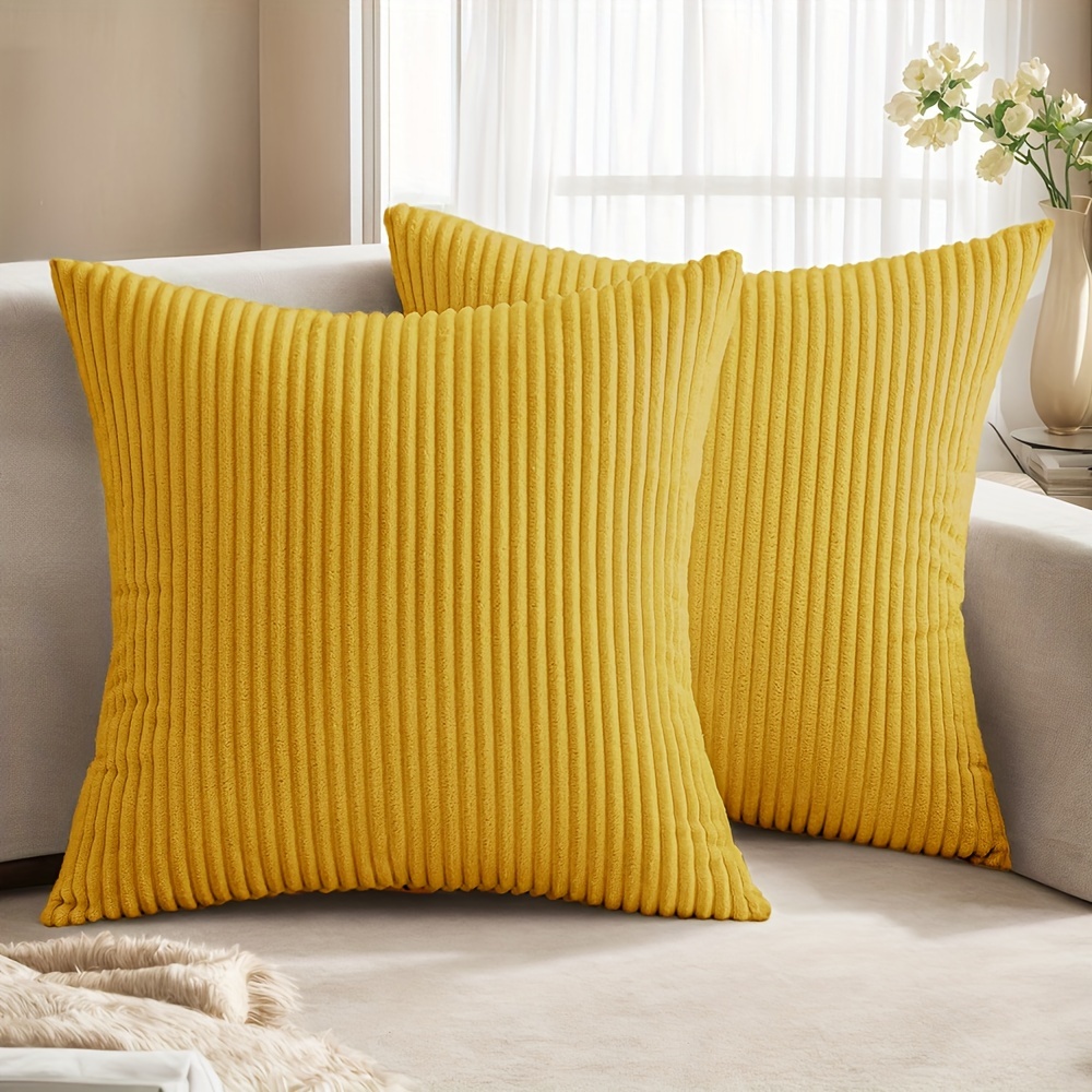 TEMU Ensemble de 2 housses de coussin décoratives à rayures en peluche , housses de coussin carrées en velours crème, mesurant 18 pouces par 18