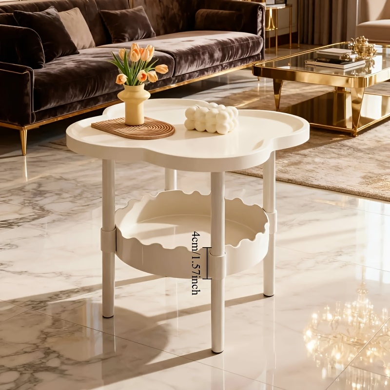 TEMU Upgraded Thickened Lace - Plastic Round Coffee Table With 2 Shelves - Living Room Side Table, Space-saving Decorative Furniture, Suitable For
