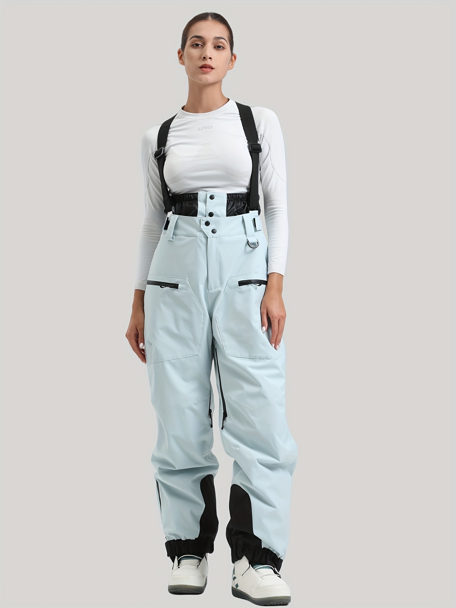 womens light   snow pants with black accents breathable windproof loose fit multiple pockets adjustable straps for   outdoor sports ski pants   sporty design durable fabric