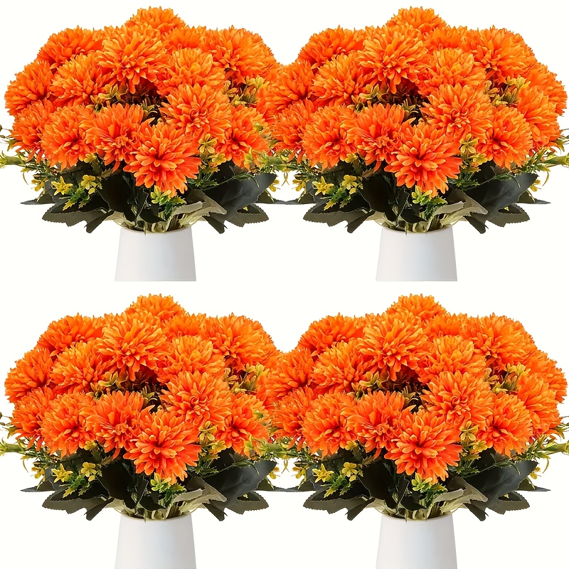 TEMU 3pcs-18head Orange Artificial Flower Marigold, Perfect For Autumn Home Decor, Table Setting And Fireplace Decoration, Outdoor Party Decoration,