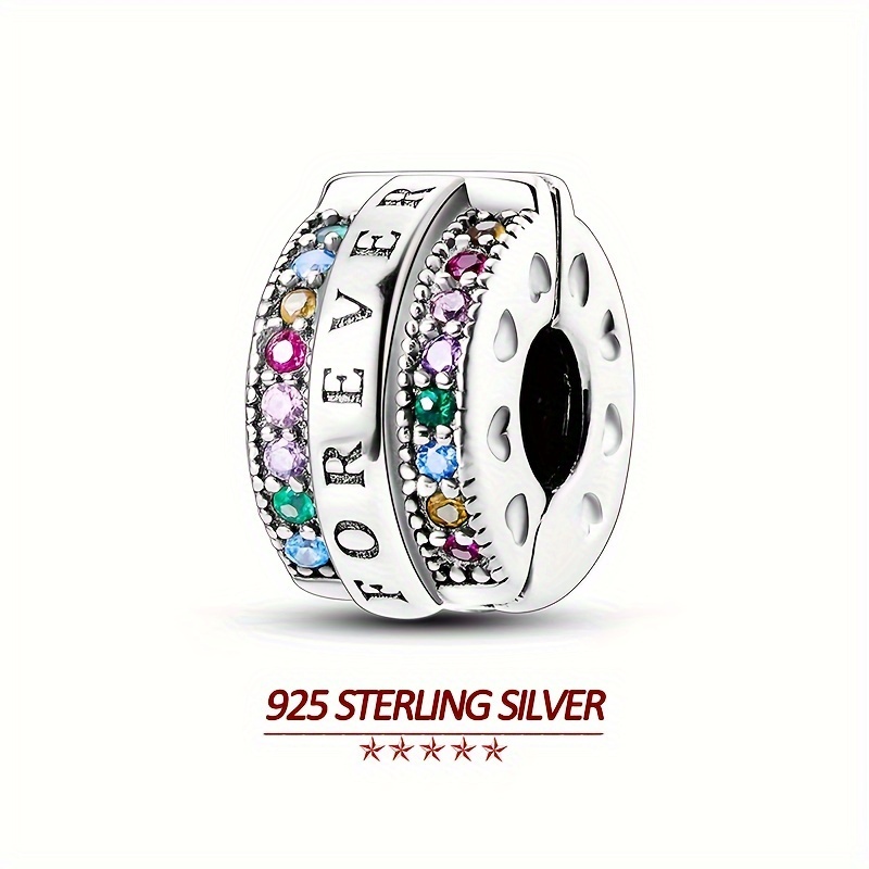 

Original 925 Sterling Silver High Quality Fixed Clip Charms Beads For Women Fits Original Brand Bracelet Colorful Zirconia Forever Text Clip Charms Women Jewelry Gifts