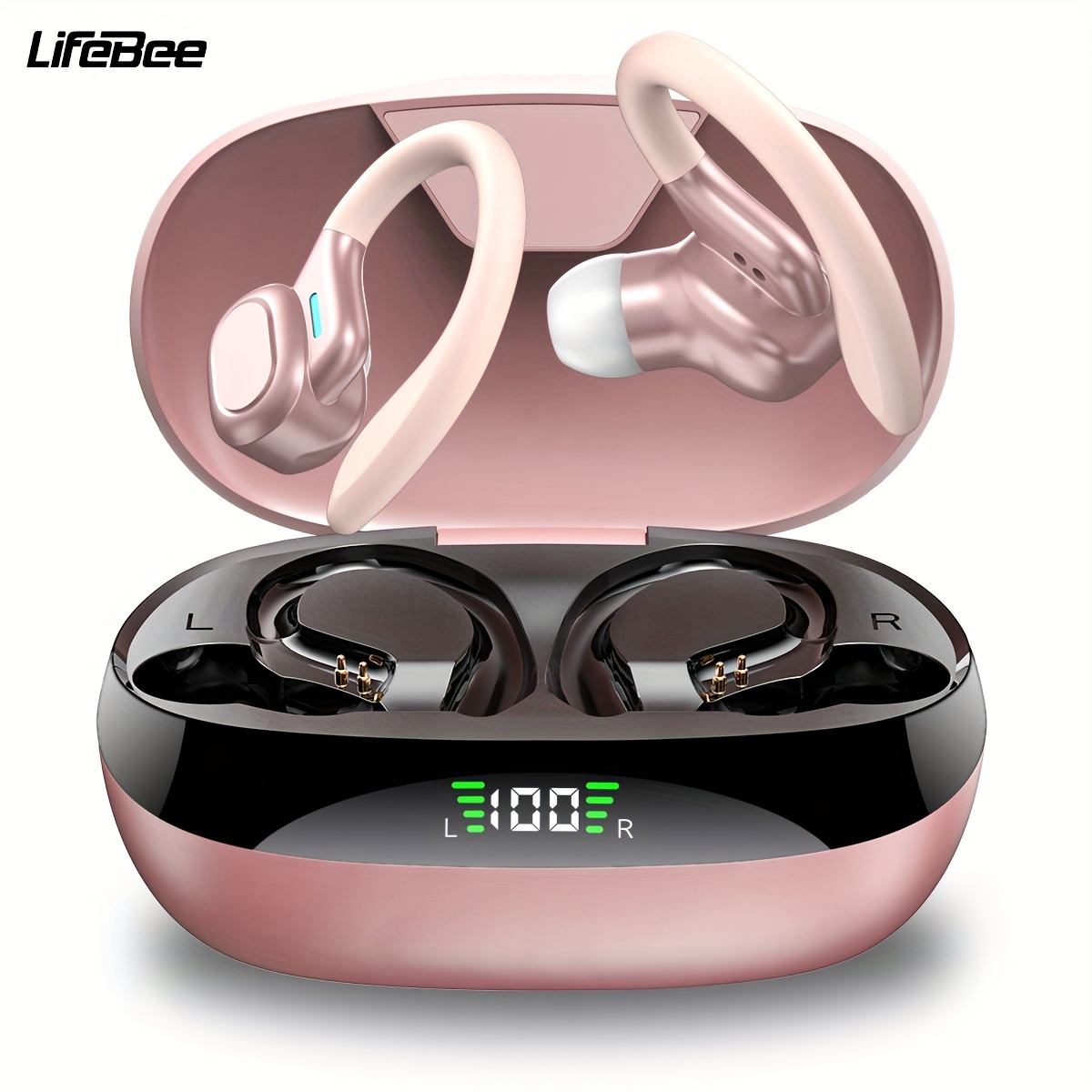 

Lifebee True Wireless Earbuds: Stereo Sound Quality, Enc Noise Cancelling Mic, Sport Earhook Headset, Led Display Charging Case, Wireless Compatible