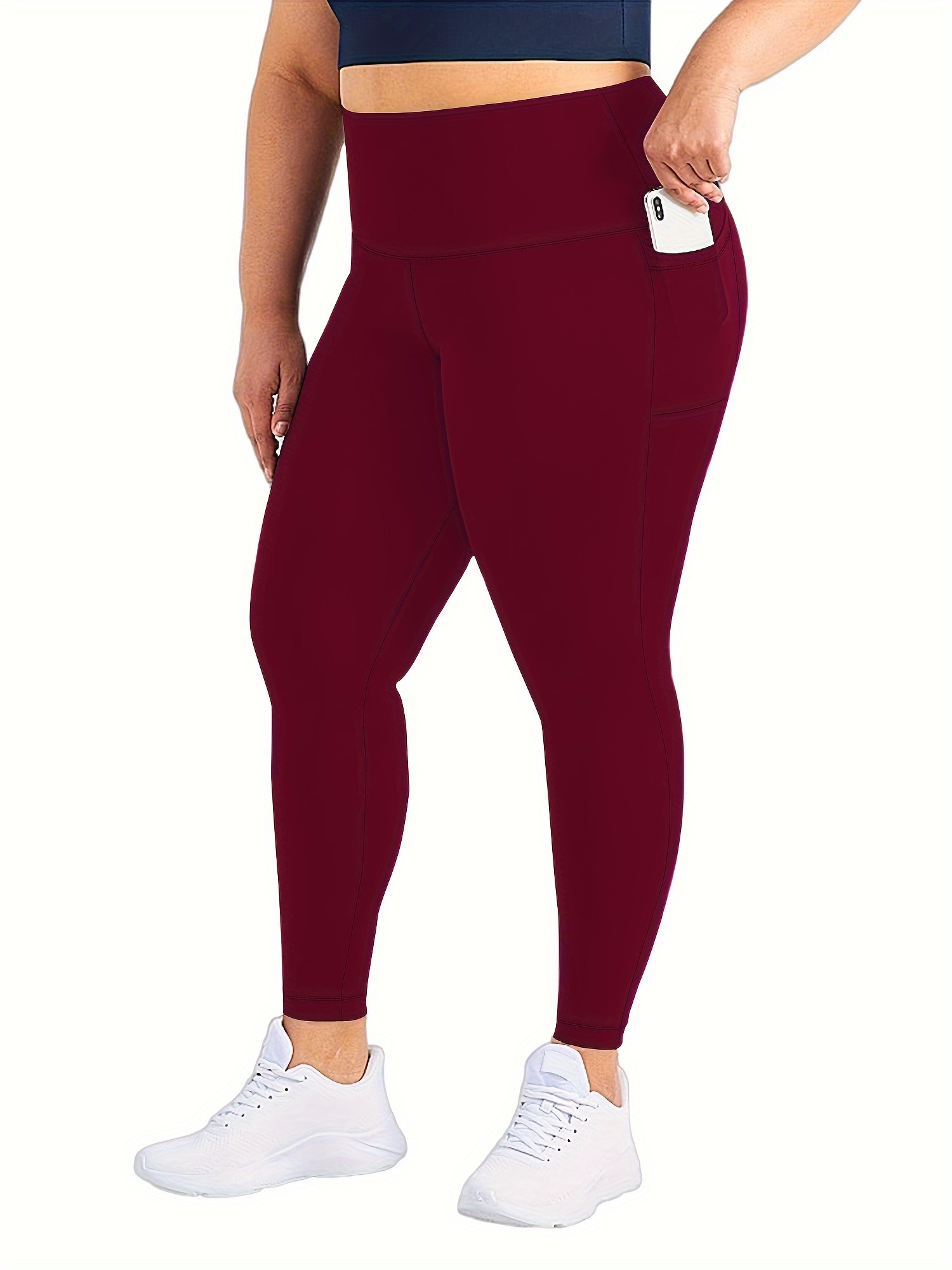 Plus Size Basic Leggings Women's Plus Solid Elastic High - Temu Canada