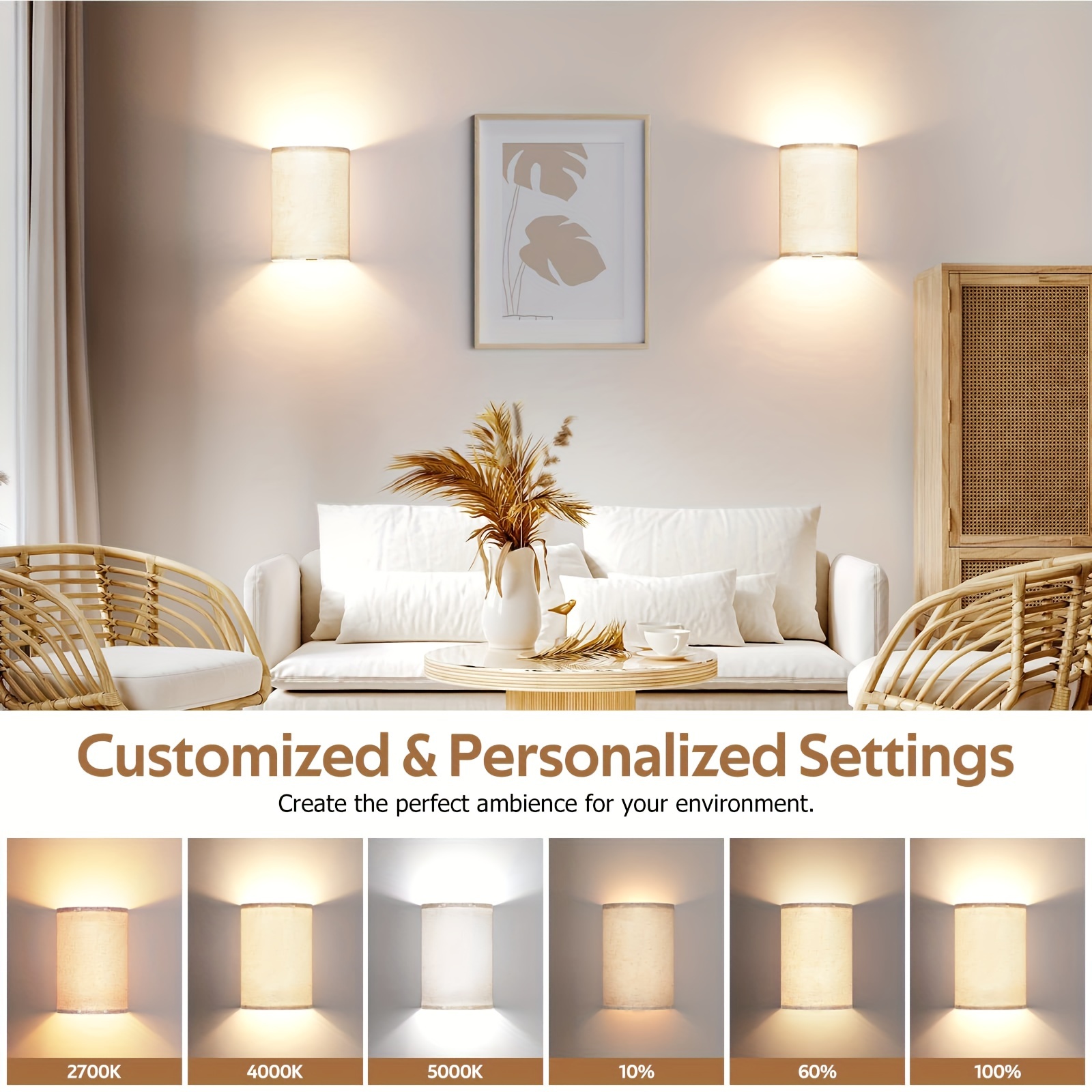 Image of 2pcs Set, Remote-controlled, Led Wall Lamp, Battery-powered (battery Not Included), Adjustable Rgbw Colors, With Linen Lampshade, Suitable For Bedroom, Living Room And Office