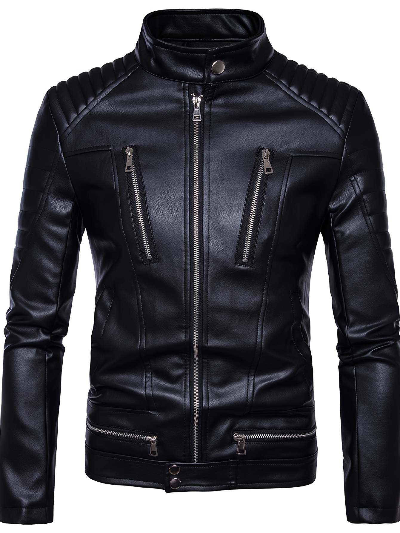mens pu jacket motorcycle riding style zipper decorated - Temu Oman