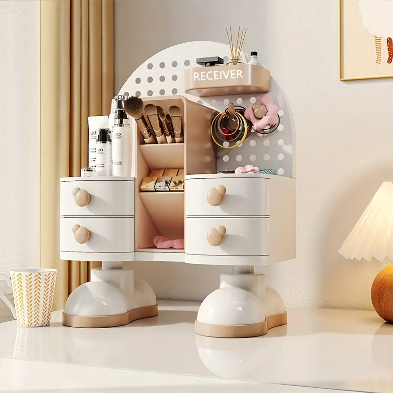 1pc creative jewelry storage box with drawer storage artifact multi functional office desktop storage box suitable and light beige care products jewelry office supplies jewelry boxes Product details 5