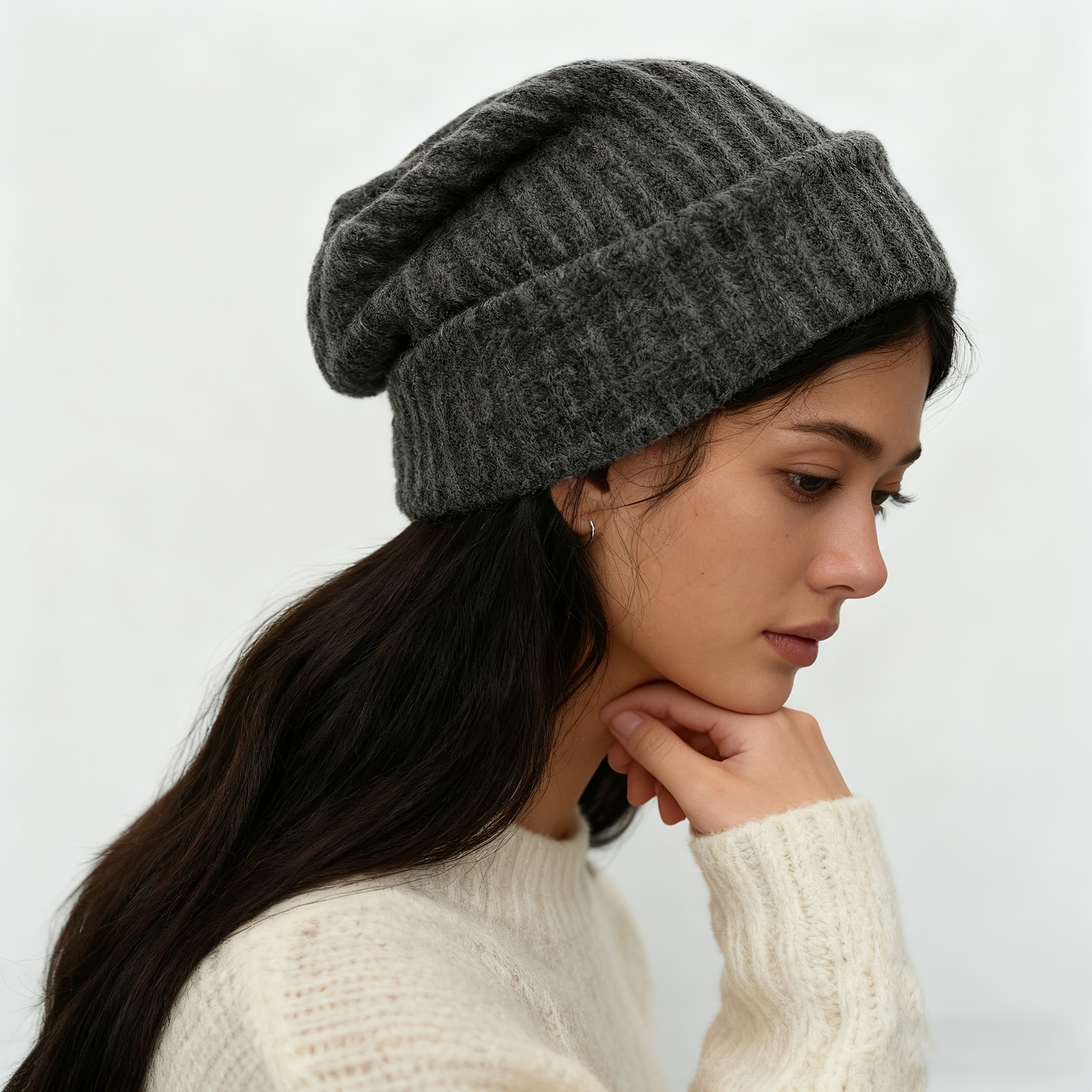 TEMU Brown Slouchy Hat For Women - A Large Ribbed Winter Hat, Days, Fashionable For Everyday Use, Ideal For Fall And Winter Outfits, By In Europe And