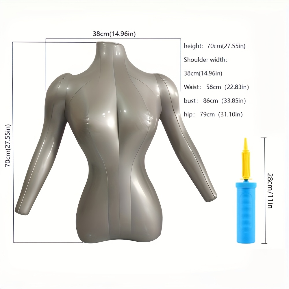 TEMU A Silvery-gray Inflatable Women's Torso Mannequin With 1 Manual Air Pump
