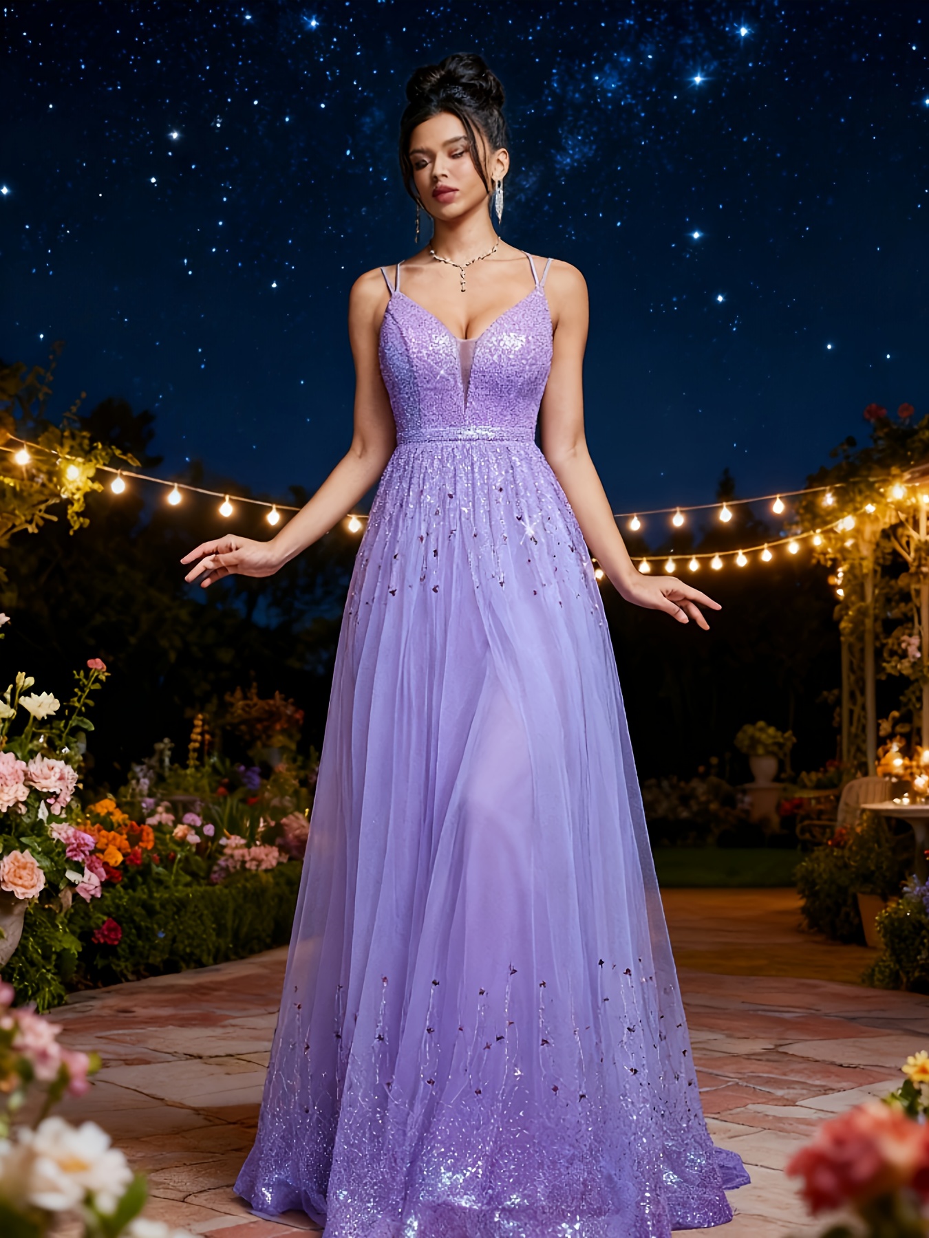Plus Size - Plus Size - High Quality Light Luxury Elegant Heavy * Sequin  Sundress Banquet Party Evening Dress European And * Size V Neck Waist *  Dress