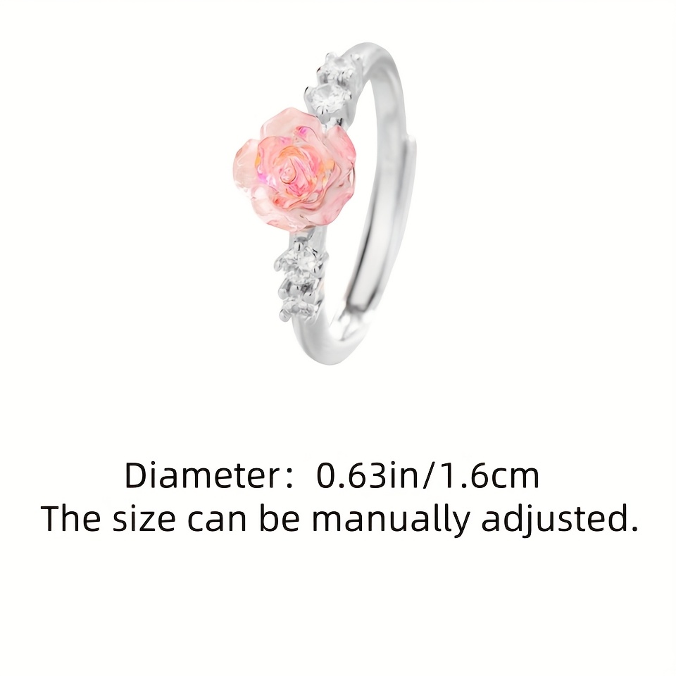 Adjustable Pink Rose Women's Ring with Sparkling Stones