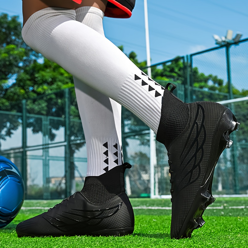 TEMU Boys' High-top Soccer Cleats Lightweight, Breathable, Slip-resistant, Durable, Comfortable Professional Training And Match Cleats With Long