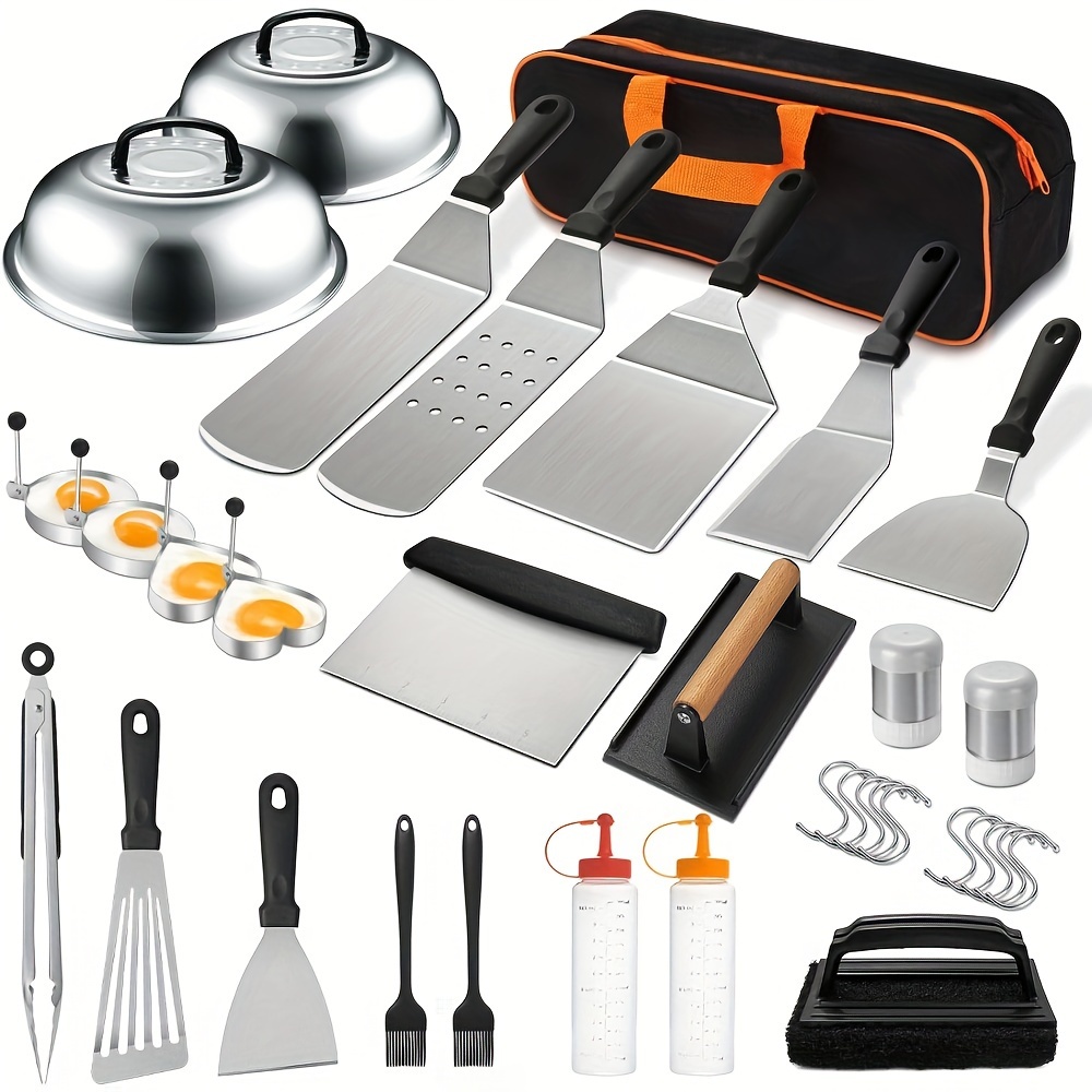 Image of Shipping 35pcs Griddle Accessories Kit, Flat Accessories Set For Blackstone, Grill Spatula Set With Enlarged Spatulas, Basting Cover, Scraper For Outdoor Barbecue