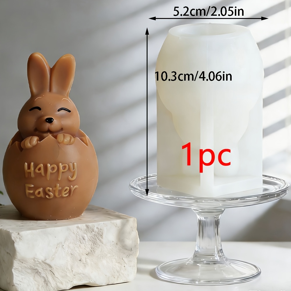 TEMU 3d Cute Eggshell Rabbit Candle Silicone Mold Bunny Shape Soy Wax Crafting Cartoon Creative Animal Scented Plaster Making Tool Shaping Handmade