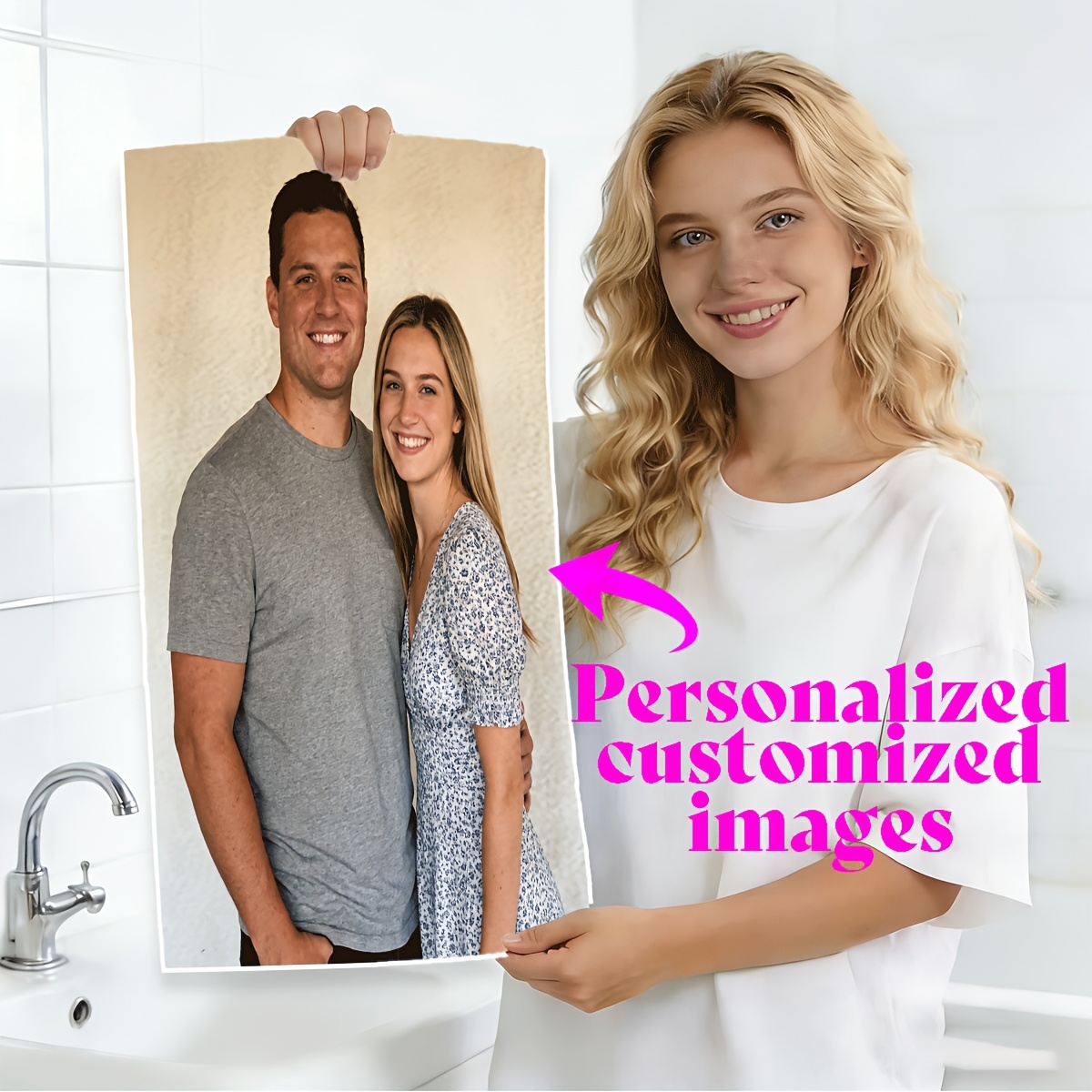 TEMU 1pc Custom Photo/logo Hand Towel & Hand Towel Suitable For Face Washing, Bathroom, Dishwashing, Yoga, - Picture Towel With Your Own Image,