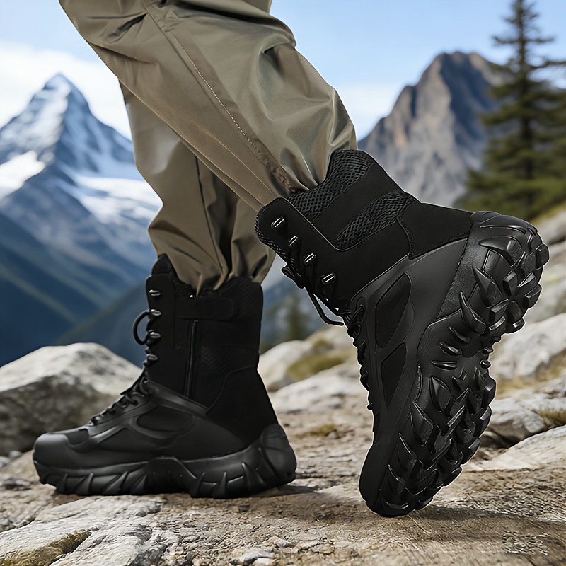 TEMU High-quality Men's Tactical Boots, Hiking Boots, Mountaineering Boots, Motorcycle Boots, Latest Model, Lace- Zipper Breathable Ankle Boots,