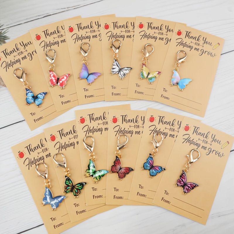 TEMU 12pcs /6pcs Teacher Appreciation Keychain Set With Thank You For Helping Me Grow Card, Enamel Multicolor Charms, Bulk End-of-year Gift Adult