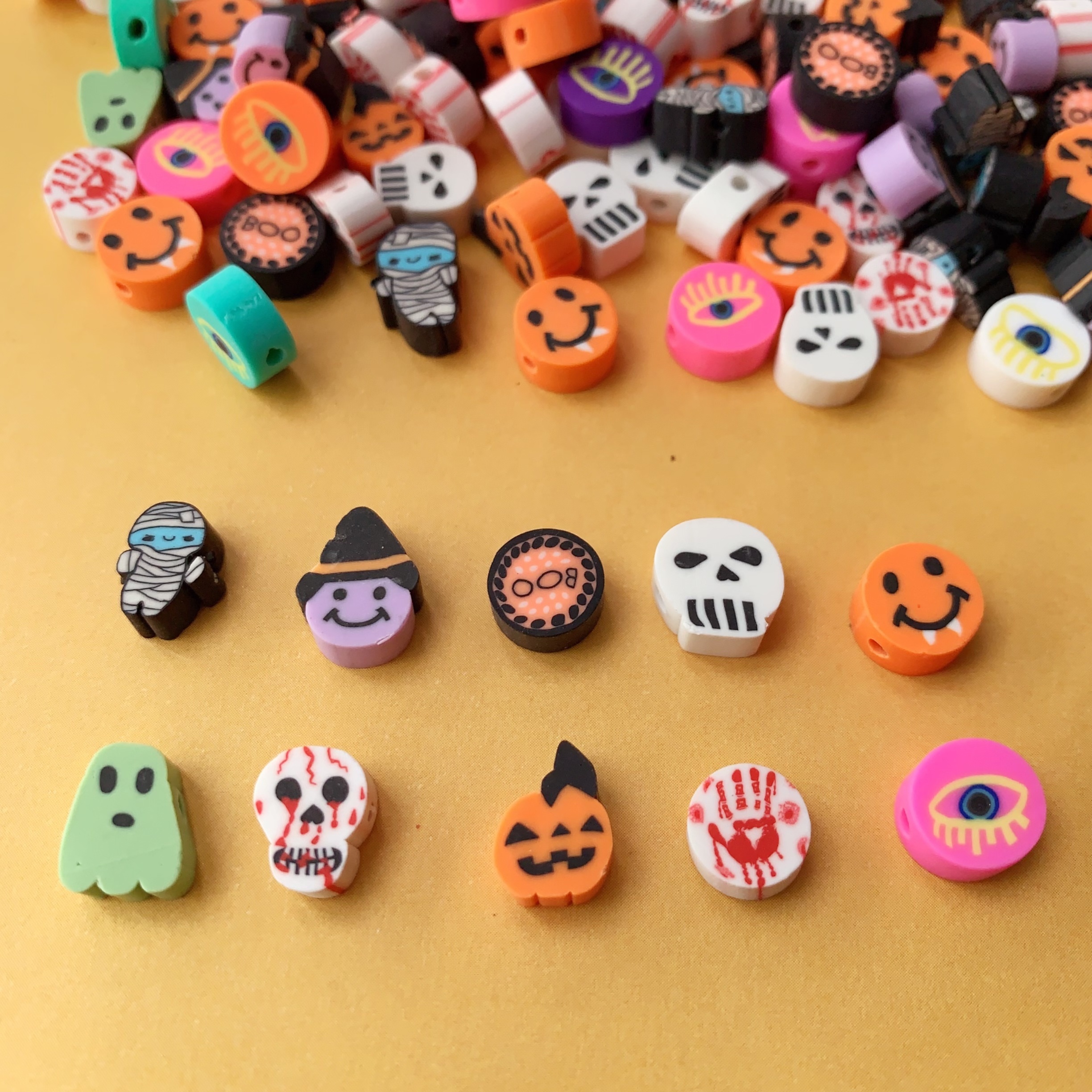 

200pcs & Anniversary Celebration Soft Clay Beads Set - Pumpkin, , Skeleton, Palm, Eyes, ,, Boo Letters For Diy Bracelets, Necklaces, Phone Charms, Keychains & More