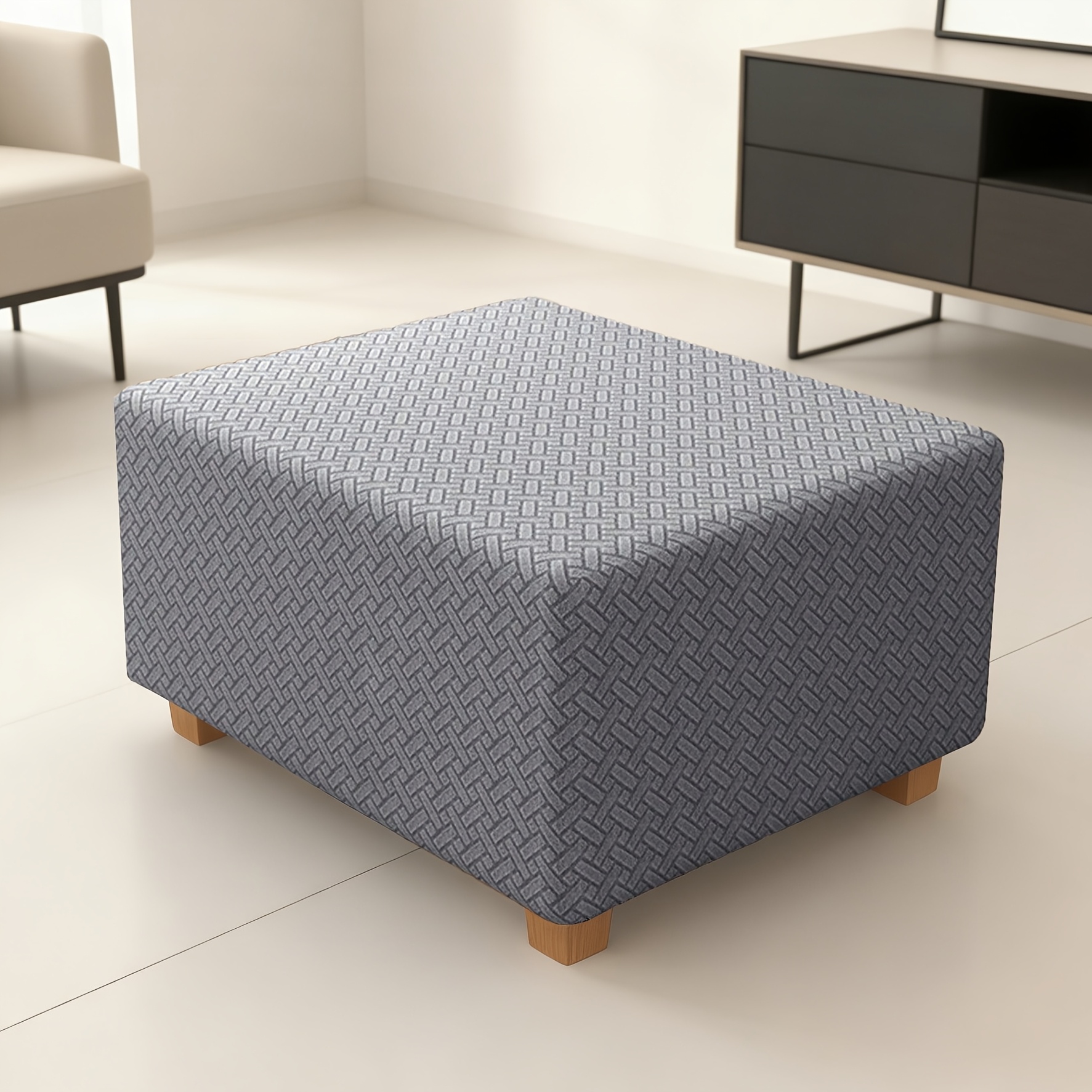 TEMU 1pc Solid Color Jacquard Stool Cover, Universal Household Removable Washable Thickened Elastic Dust-proof Home Decor Footrest Cover