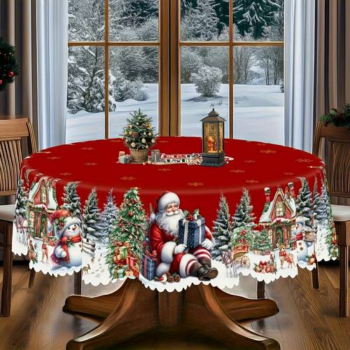 christmas and new year tablecloth wallpaper with santa claus snowman and christmas tree patterns christmas party table cloth circular and rectangular tablecloths kitchen accessories christmas gifts fathers day gift