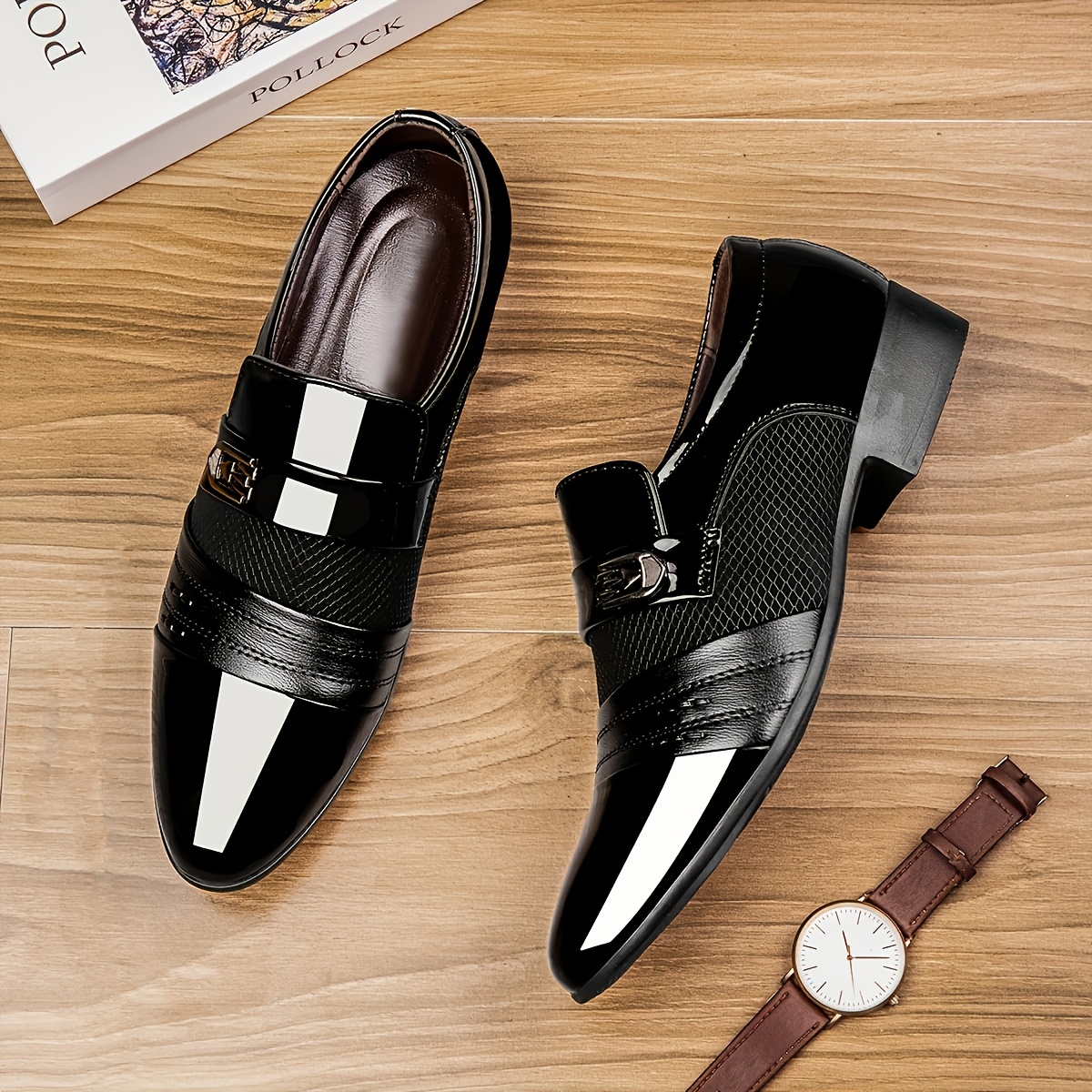 men's black shiny dress shoes - round toe, thick sole, lace-up loafers for  office & casual wear, casual dress shoes | shiny shoes | rubber sole loafers  - men's shoes - Temu