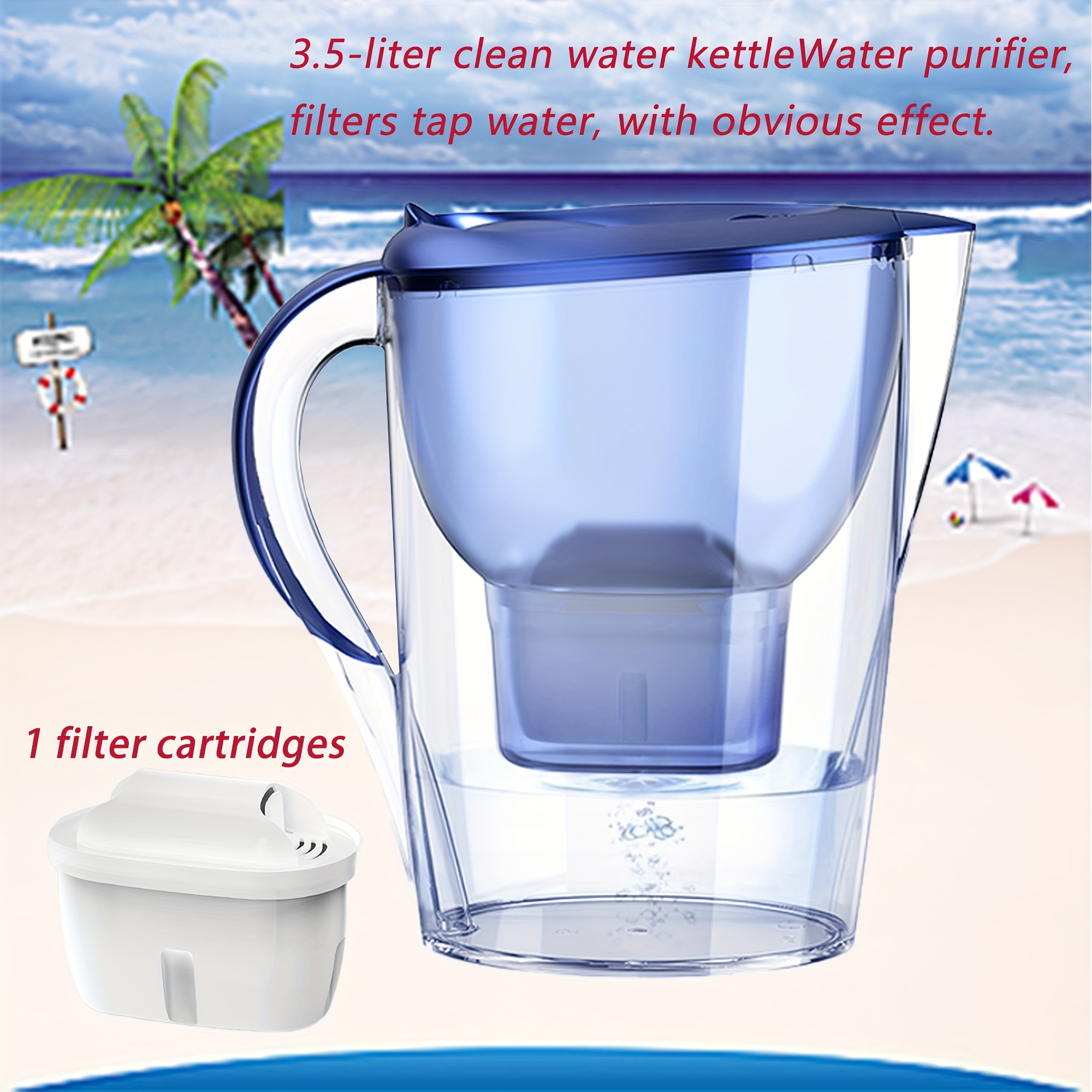Image of Water Filter Jug (3.5l) 1 Cartridge - Large Filter In For To Reduce Limescale, , Water Filter Pitcher, Table Water Purifier, Suitable For Homes, Hotels, And Offices