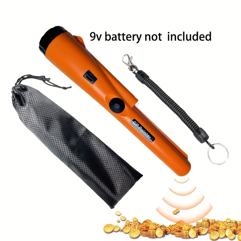 Detector de metales con puntero, búsqueda de 360° para oro y tesoros, indicador LED y vibración con zumbador, batería de 9V NO INCLUIDA