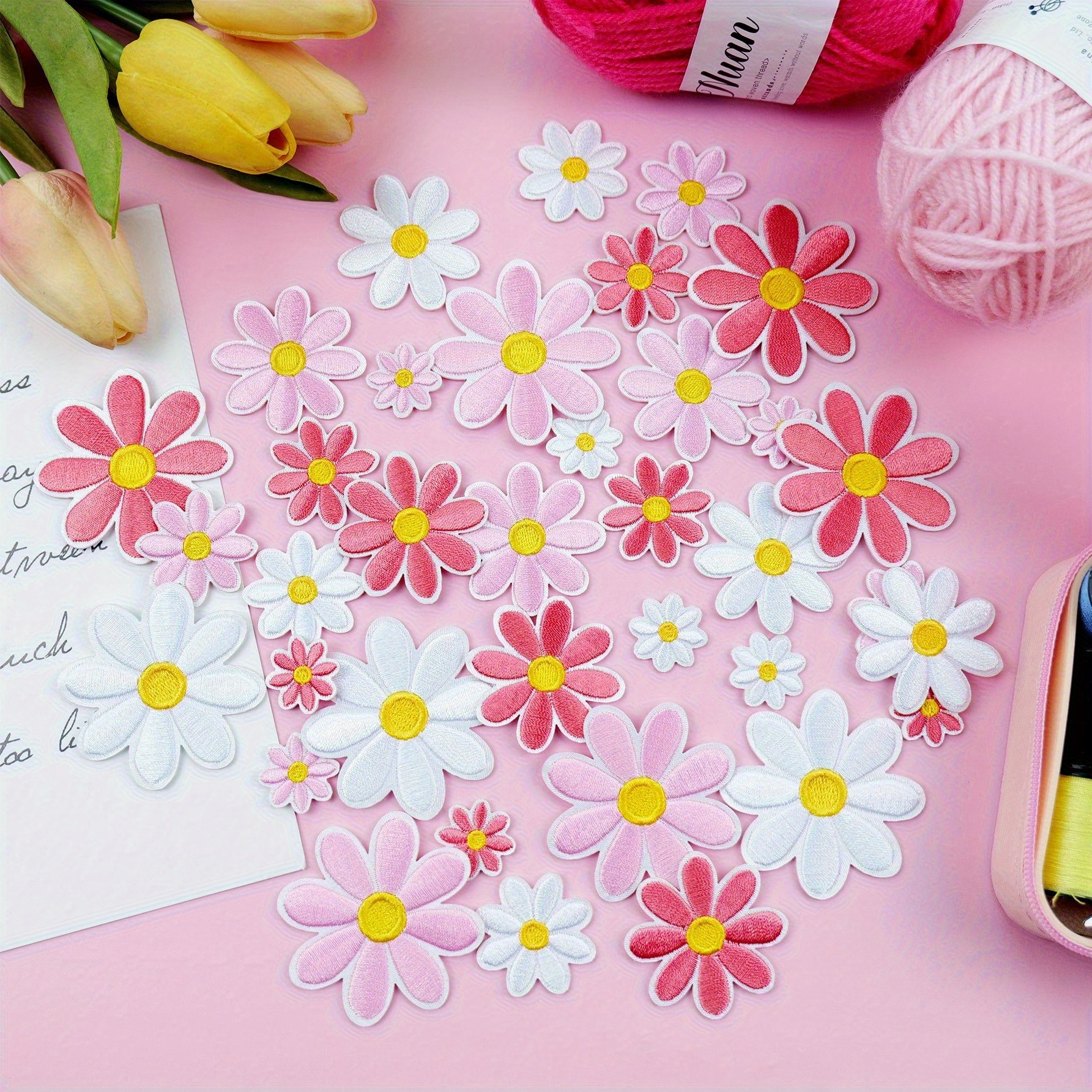 36pcs Floral Iron-on Patches, Cute Daisy Appliqués, Sewing Embroidery For Bags, Jackets, Jeans, Clothing