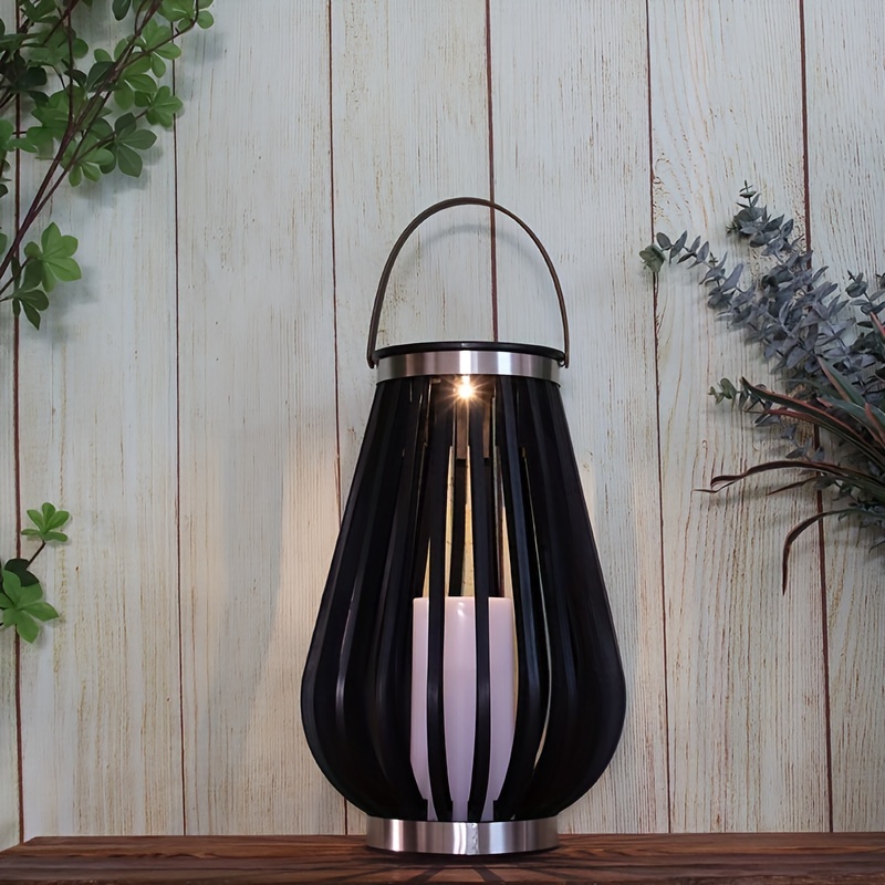 

1pc Solar Led Candle Lantern, Outdoor Flame Lamp, Elegant Garden Decorative Lighting, Black Plastic, For Lawn, Patio, Camping